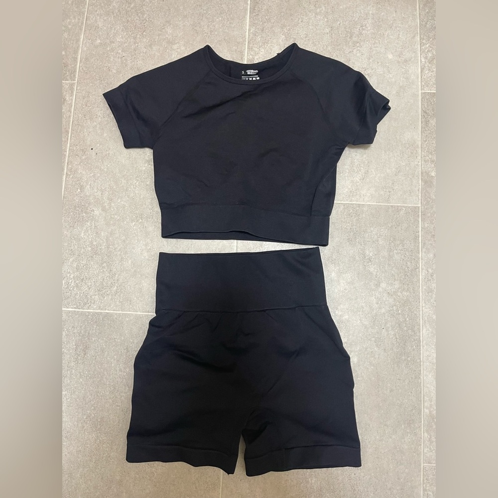 Black Crop Top and Shorts Set
